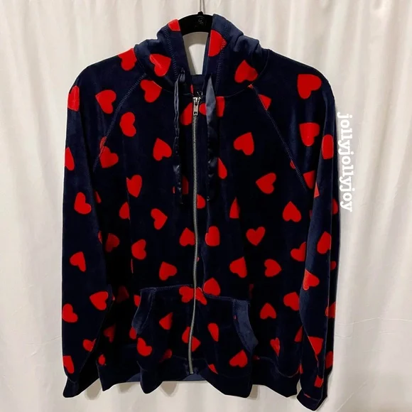 SET: Torrid Velour Hearts Navy & Red Zip Front Sleep Hoodie/Bootcut Pants 2X - Picture 5 of 16